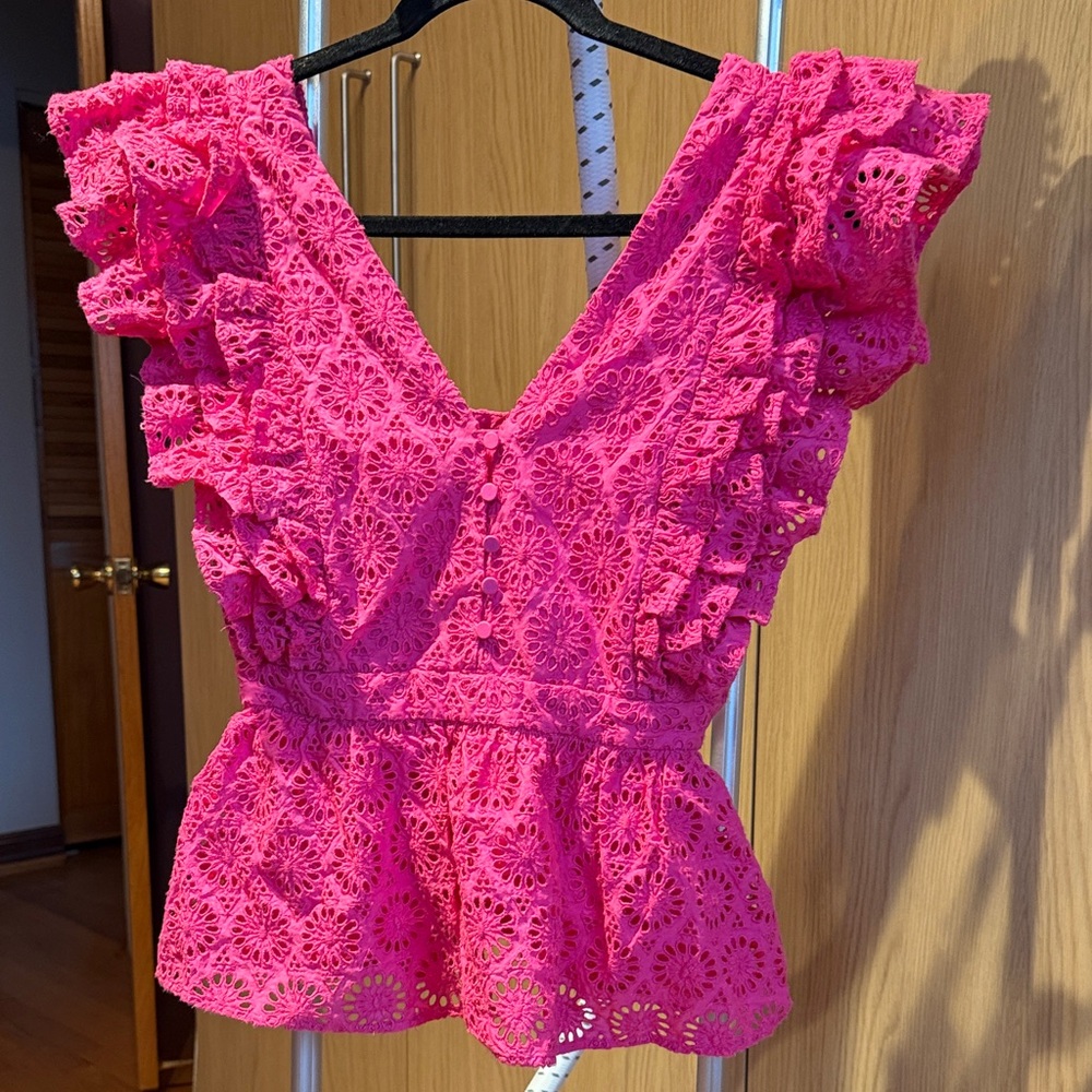 J. Crew Collection Fuchsia 100% Cotton Lace Ruffle Blouse